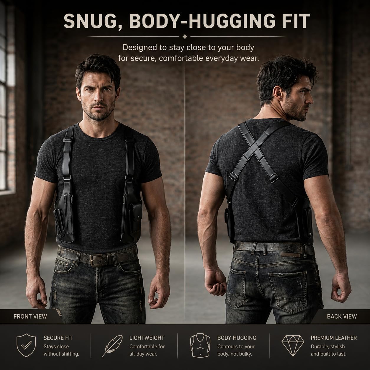 Sac à bandoulière double pour homme et femme en cuir de qualité supérieure réglable avec deux poches