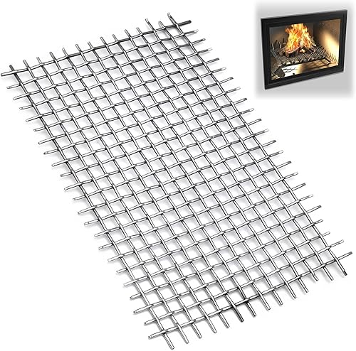 Rejilla de chimenea de 16 x 10 pulgadas, rejilla de malla de alambre de acero galvanizado resistente para rejilla de chimenea, retenedor de brasas