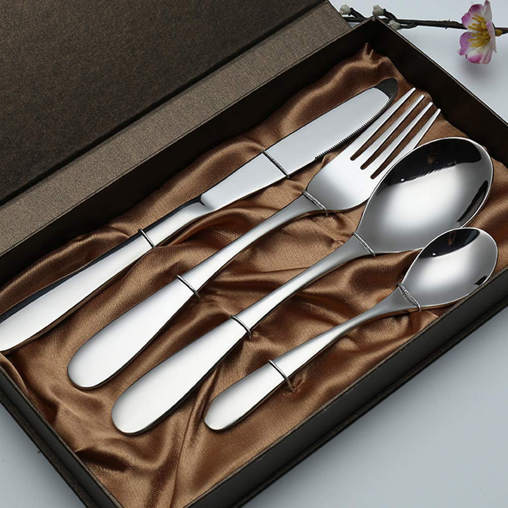Ensemble De Couverts De Sécurité en Acier Inoxydable, Quatre Pièces, Couteau Et Cuillère, pour Les Voyages Et Les Activités De Plein Air. Coffret Cadeau Haut De