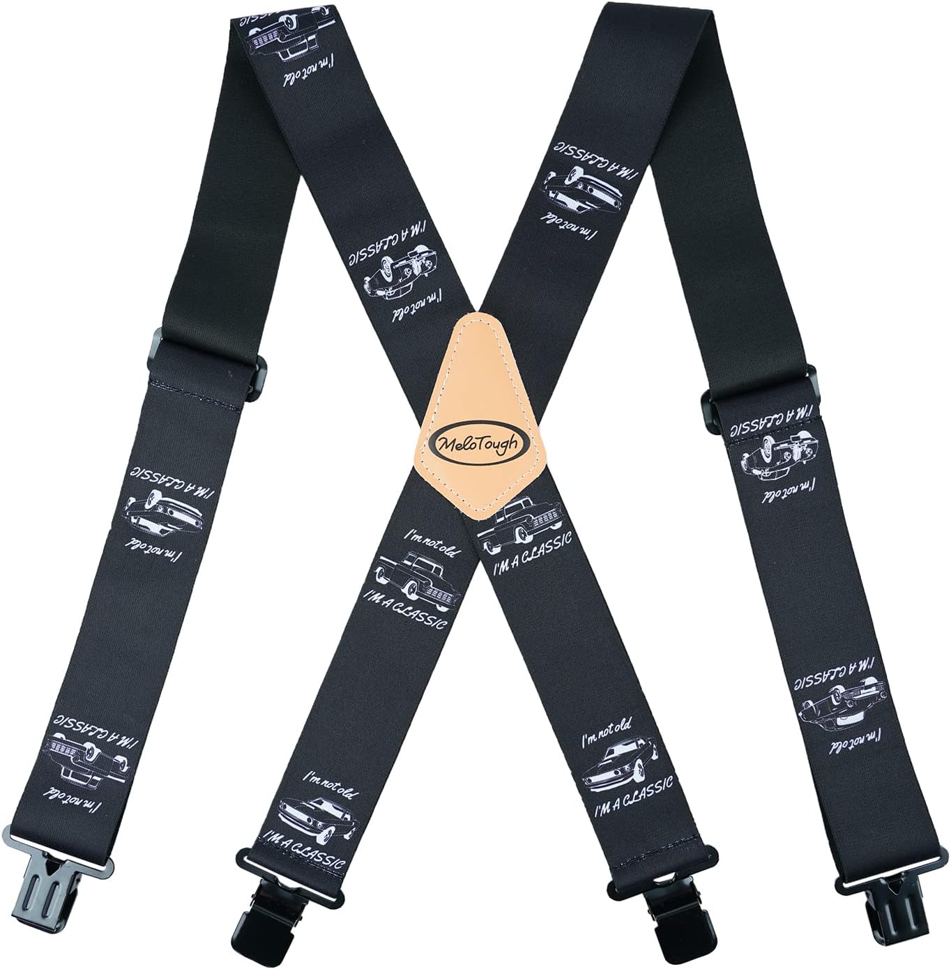 Men's Suspenders Fully Elastic 2 inch Wide X back Heavy Duty Work Suspenders, Classic Car, L