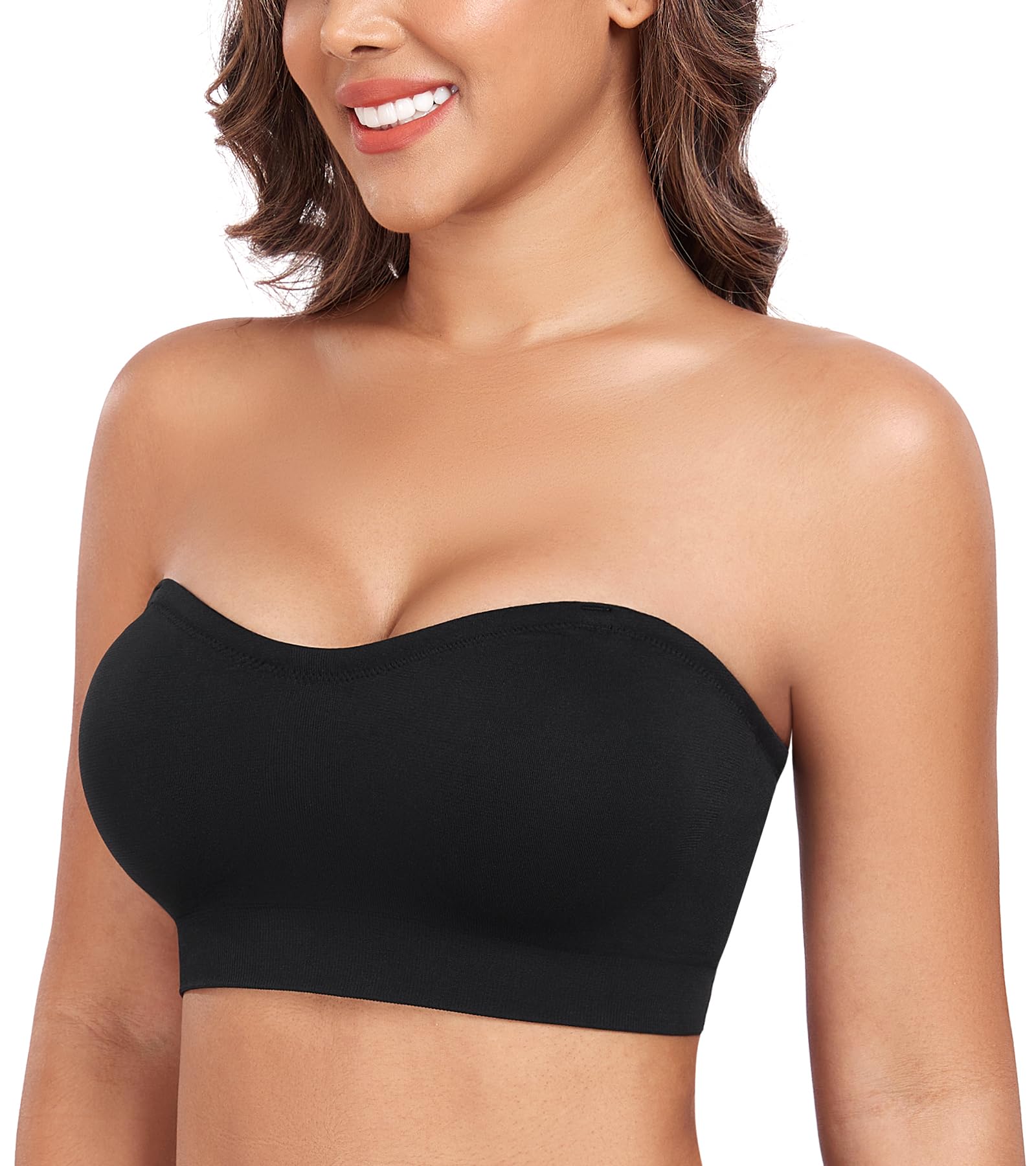 Curyon Damen Trägerloser BH ohne Bügel rutschfeste Silikonstreifen abnehmbare Polster bügelfrei Röhren BH mit Zwei abnehmbare Träger