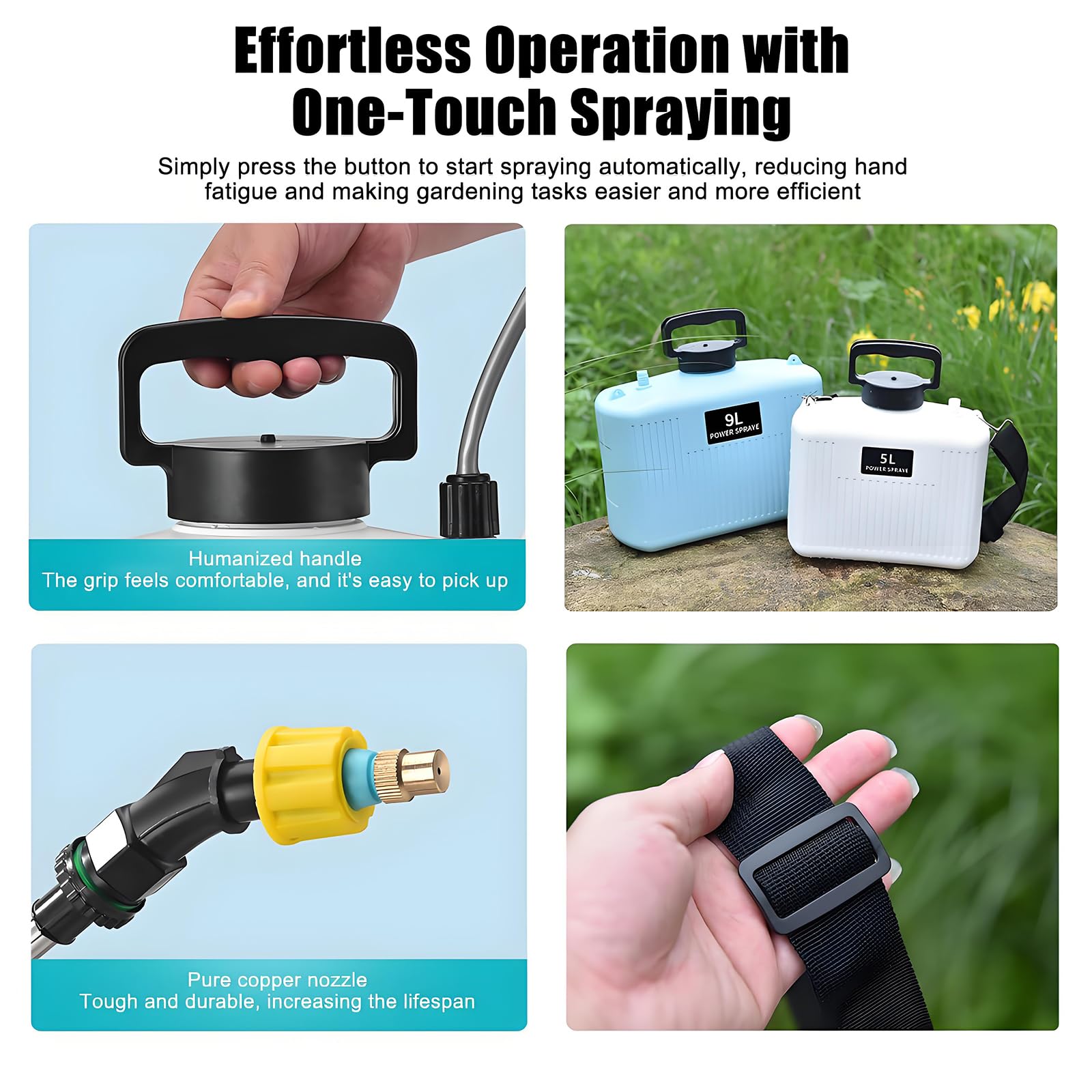 Spruzzatore da giardino alimentato a batteria, pompa a pressione portatile ricaricabile da 5 litri con 3 ugelli e asta estensibile per innaffiare piante e pulizia