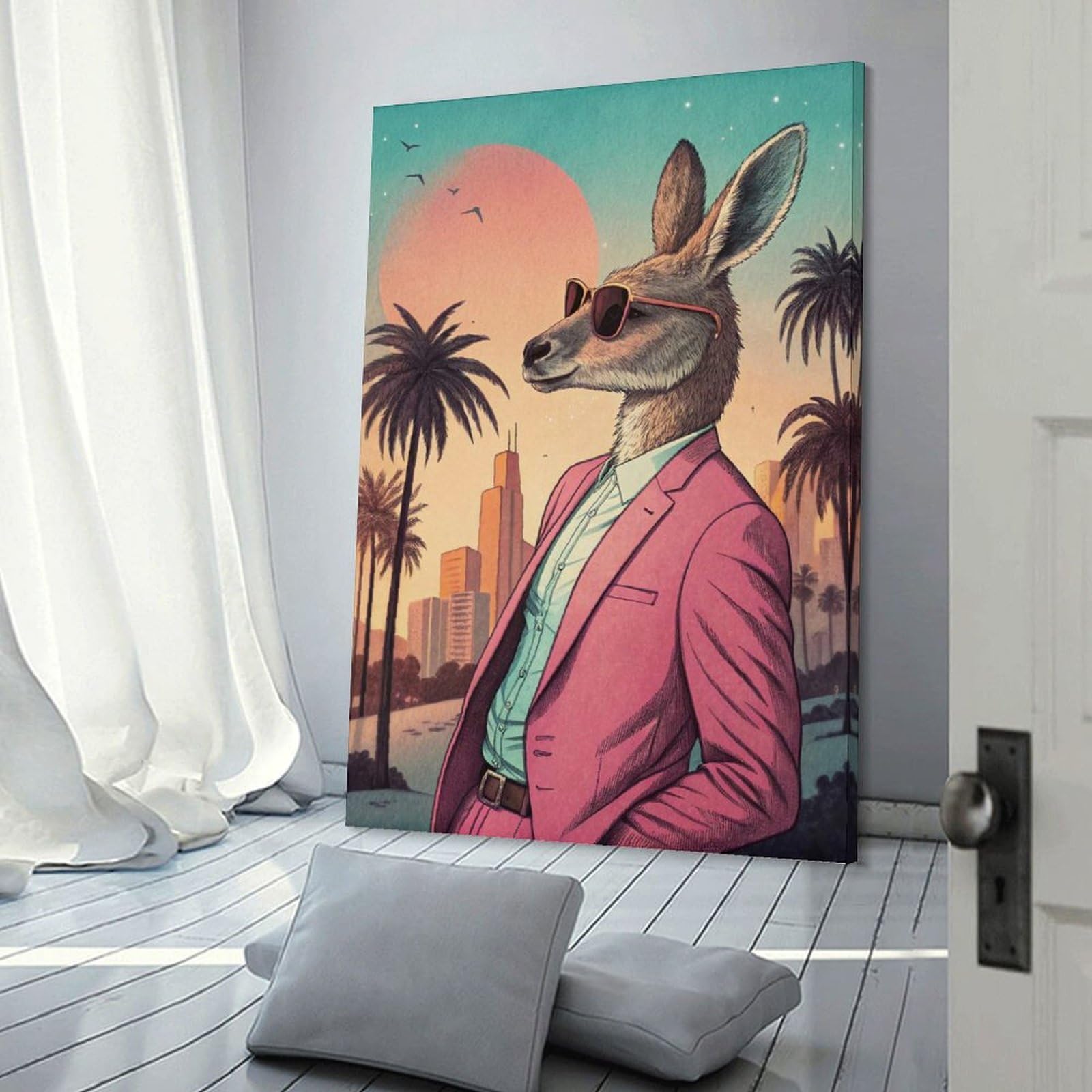 Junmoney Wall Picture Print Kangaroo in Suit with Sunglasses, 24x36inch(60x90cm), for Entrance Walls, Hall Decor Or Foyers, A Neat Decor Update for Hallways