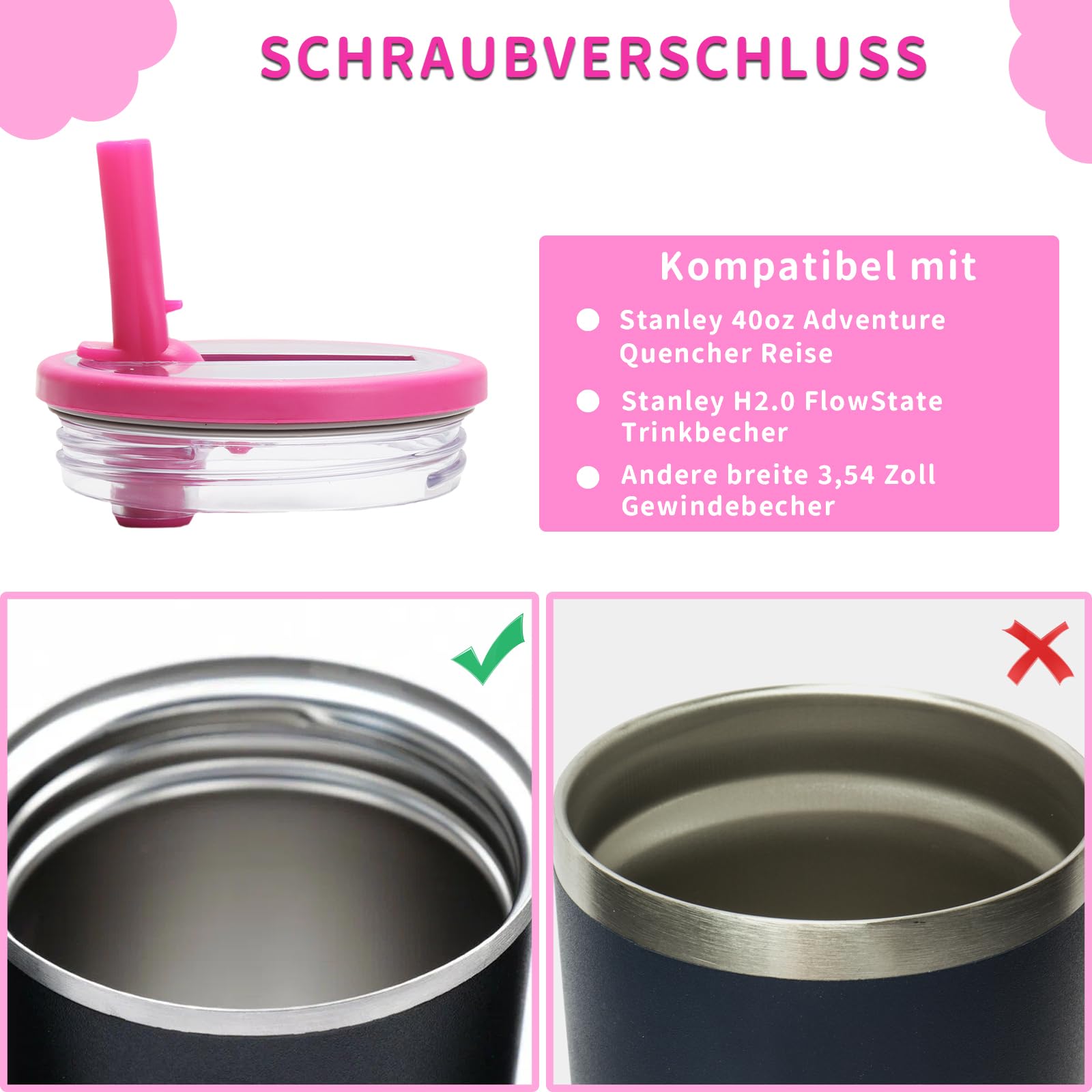 Ersatzdeckel Für Stanley 40oz Becher | 2 Stück Mit Trinkhalm