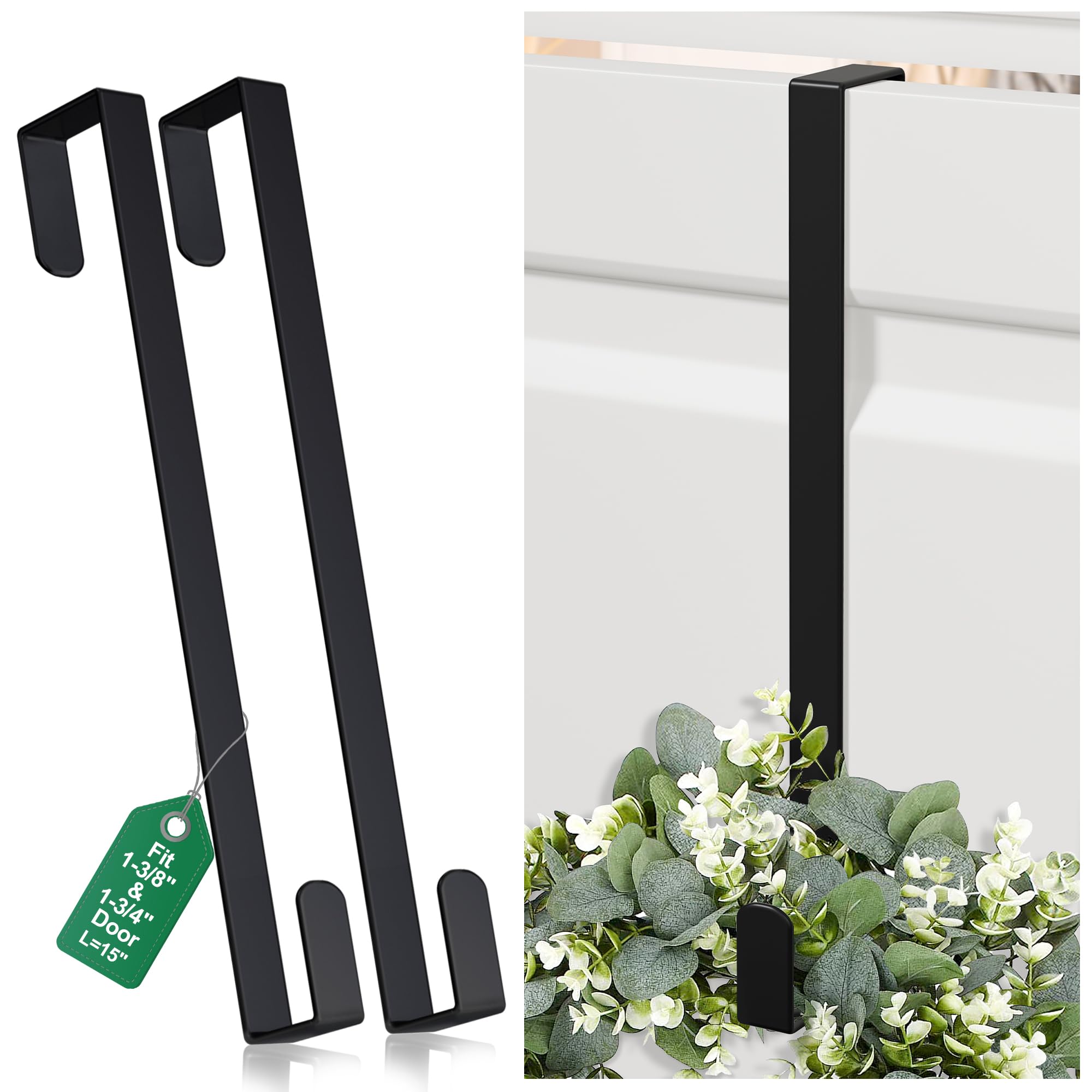 15" Reversible Wreath Hangers for Front Door, Fit Most Doors up to 1-3/4"