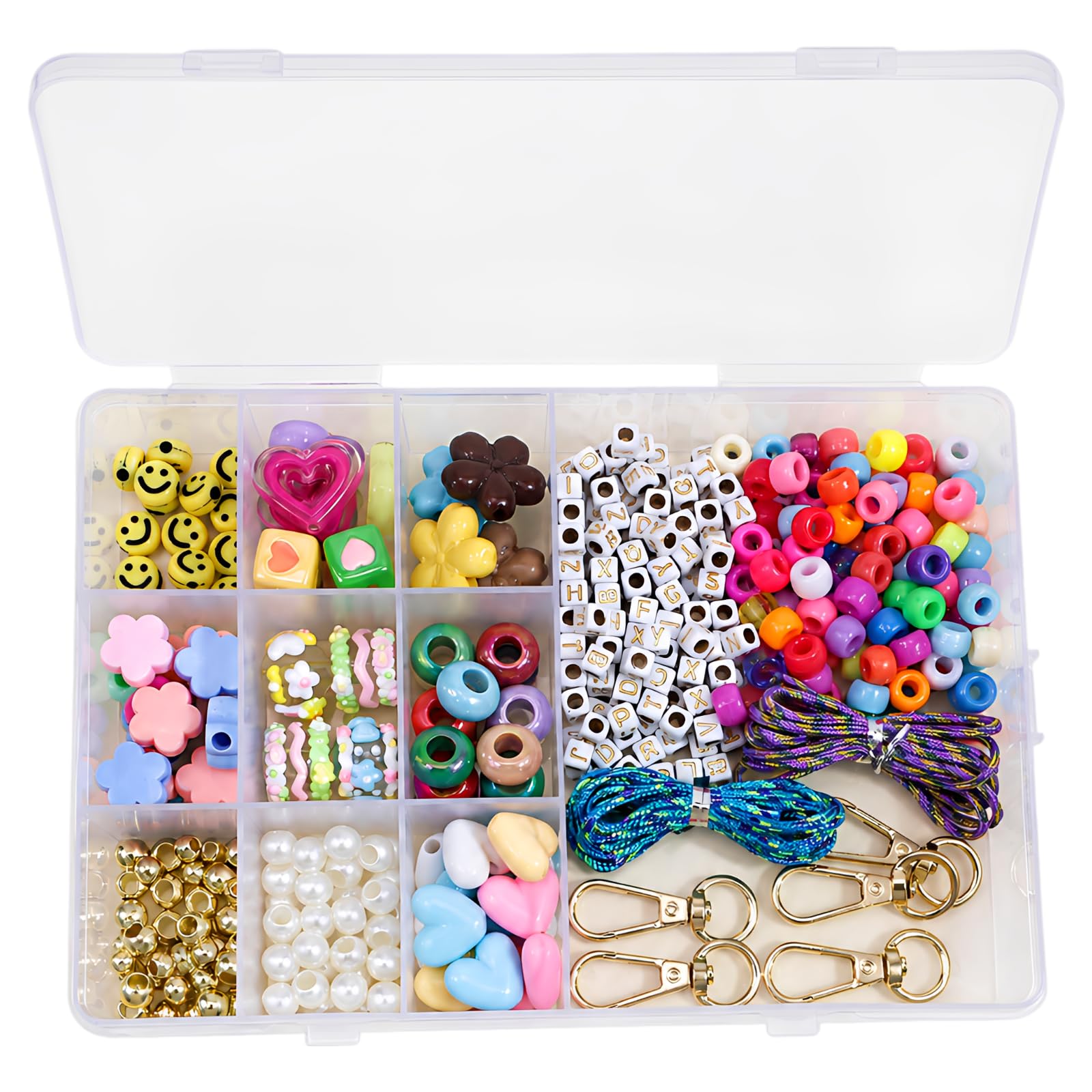 448-teiliges Schlüsselanhänger-Bastelset, DIY-Schmuckset mit Smiley-, Herz- und Buchstabenperlen für Weihnachtsgeschenke, Perlen-Keychain-Set mit 10-Fächer-Aufbewahrungsbox