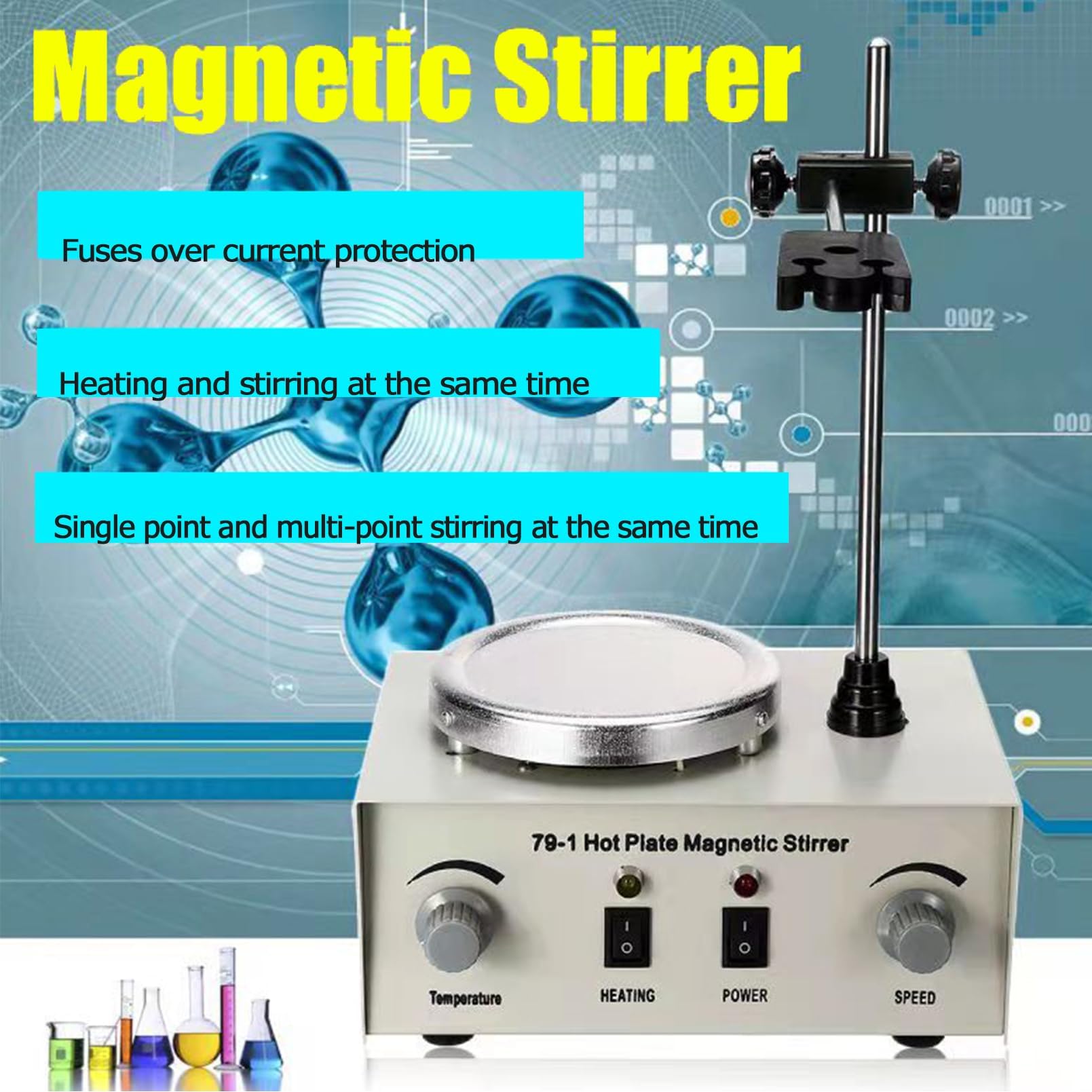 COYEUX Placa calefactora agitadora magnética de 1000mL, agitador eléctrico Superior de 100-2400RPM, Placa calefactora máxima de 100 ℃, para elaboración casera, agitación de Leche