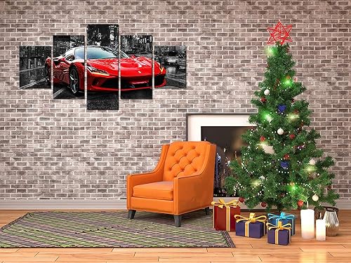 Miniatura 4 de Póster de pared en blanco y negro, 5 piezas de coche deportivo rojo, lienzo grande para habitación de niños, dormitorio, sala de estar, oficina,