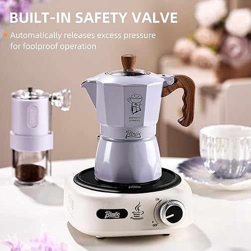 Miniatura 2 de Bincoo Estufa para máquina de café expreso, 2 tazas4.1 fl oz, pequeña estufa italiana, olla moka para camping, portátil, ideal para el hogar y