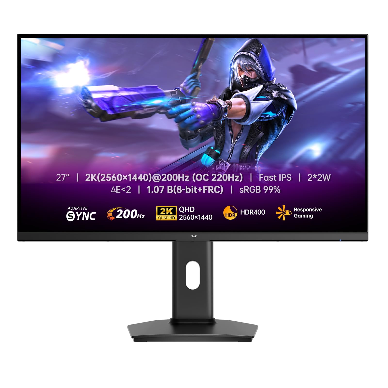 KTC Monitor Gaming 27 Pollici QHD 2560x1440 200Hz Fast IPS 1ms GTG HDR400 Adaptive Sync 10 Bit Supporto Regolabile
