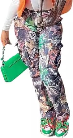 Womens High Waisted Camo Cargo Pants Casual Baggy Wide Leg Army Fatigue Trousers with Pockets Y2K Streetwear
