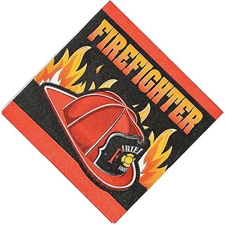 Firefighter Party Beverage Napkins - Party Supplies - 16 Pieces