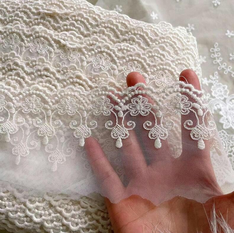 Lot Dentelle Coton Blanc Au Mètre - Pour Couture Et Décoration