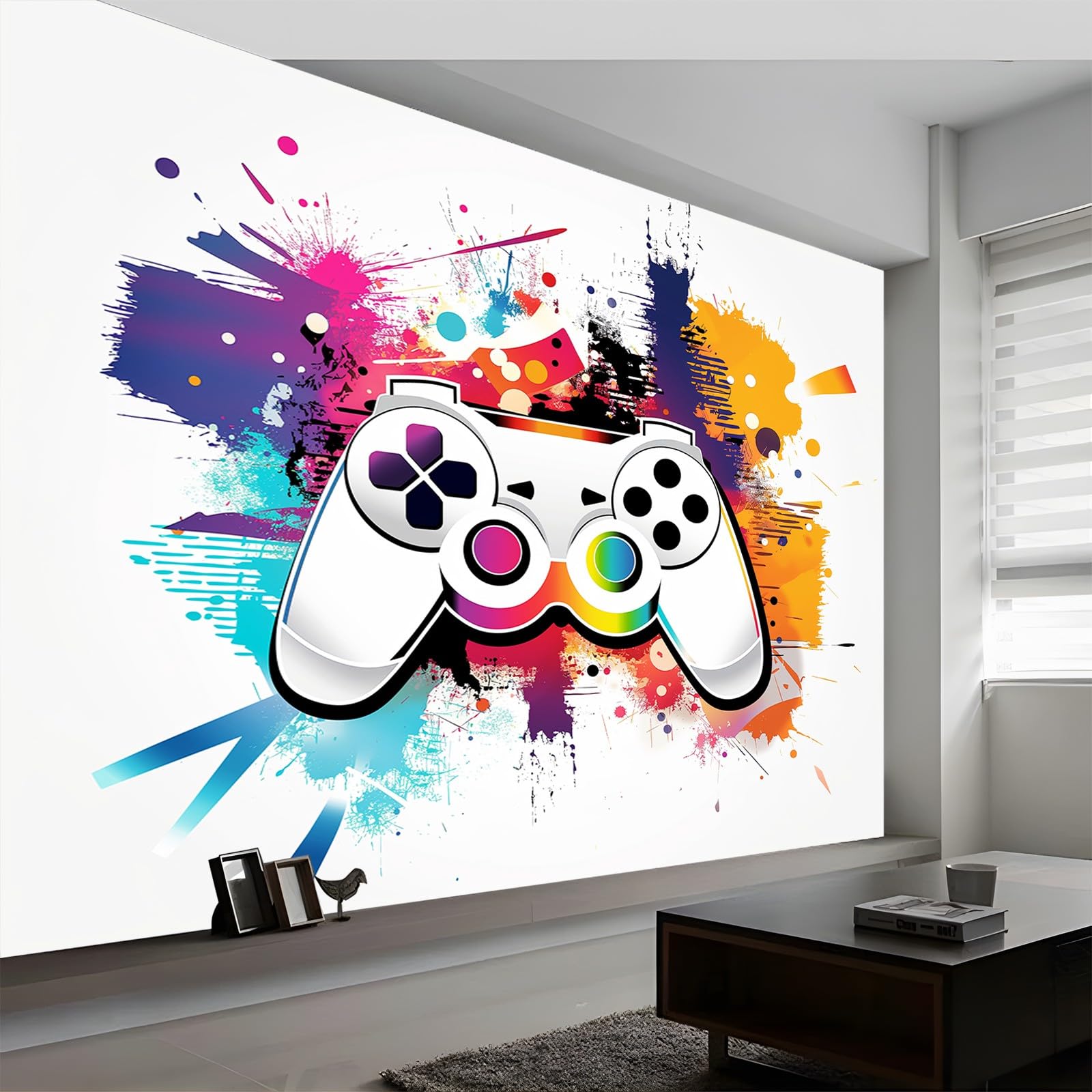 Papel pintado 3D para dormitorio de niños y niños, papel pintado 3D, controlador de juegos, graffiti blanco, habitación de niños, adolescentes, póster 3D, decoración de pared, habitación temática,