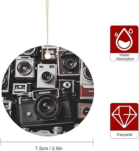 Miniatura 2 de Retro Cool Camera CollectionChristmas Ornaments Christmas Round Ceramic Pendant Christmas Hanging Decor for Women Men Xmas Tree Decorations Keepsake
