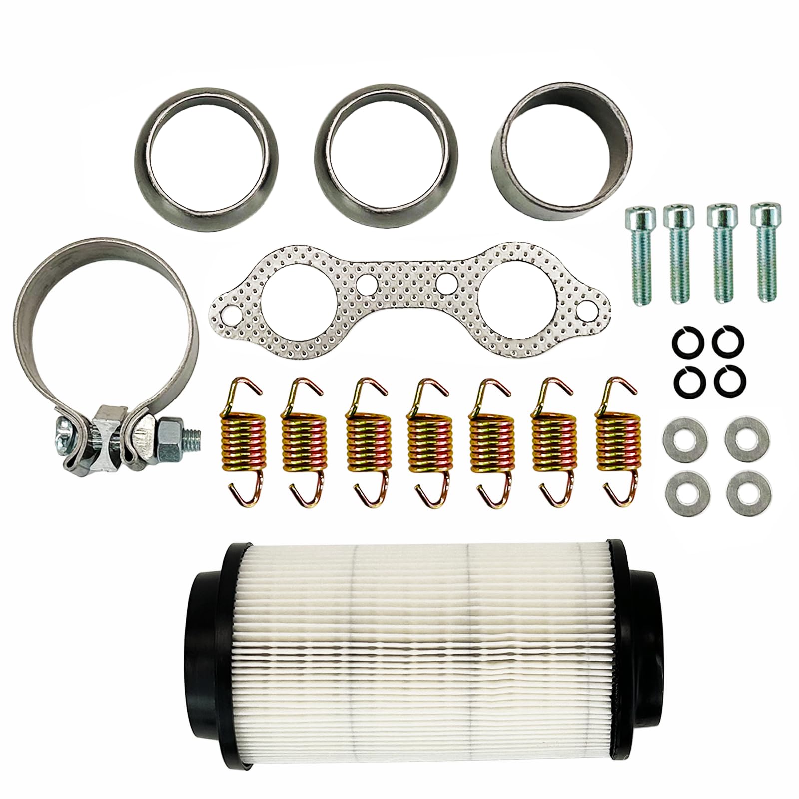 Exh/aust Pipe Manifold Gasket Spring Rebuild Kit with Clamp for Polaris Ranger RZR 800 EFI 2008-2010 Sportsman 700 800 900 5811511 3610047 7041804 7041687 5257254 & Air Filter ATV Parts Kit