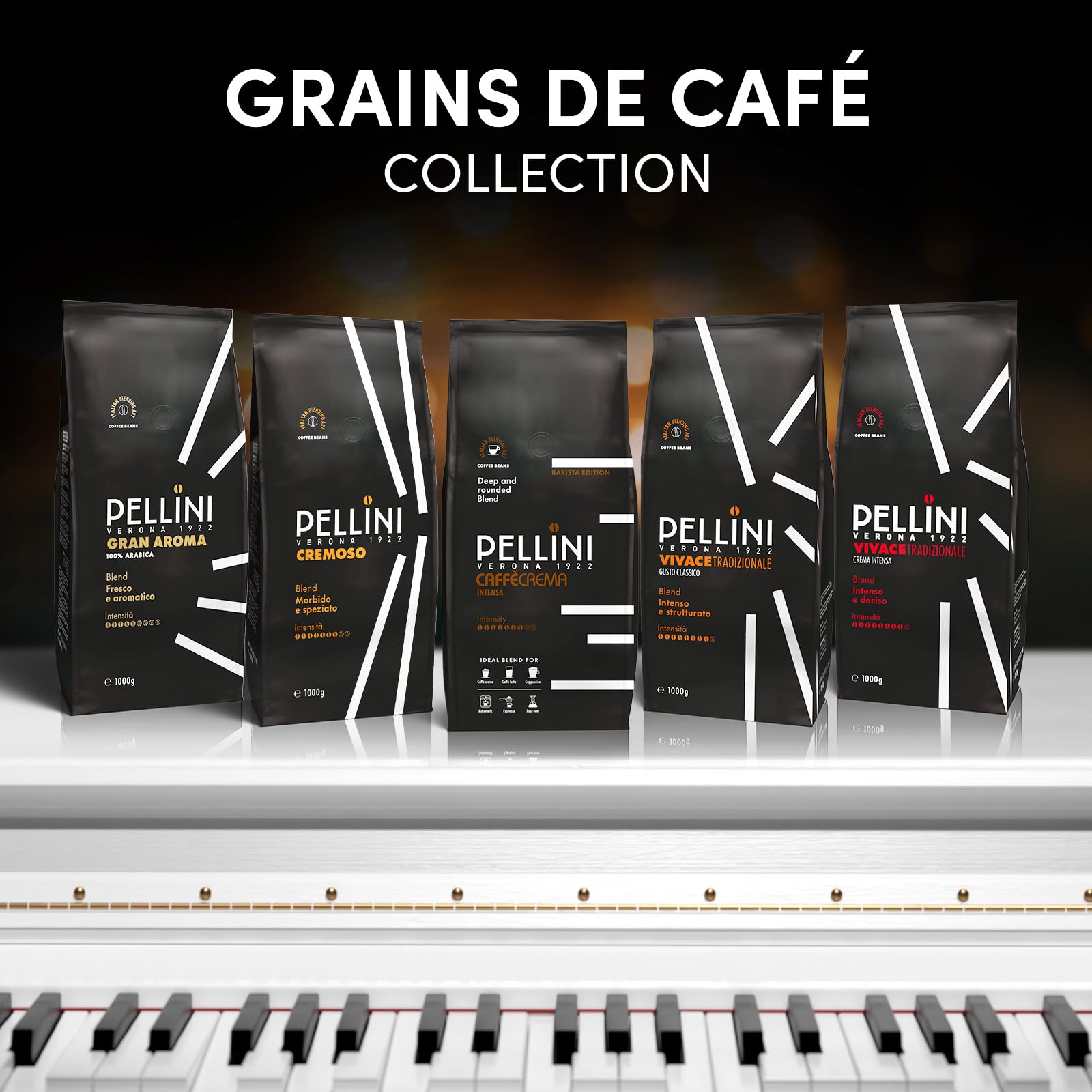 Pellini N.9 Crémeux, Café en Grains pour Espresso 1kg, Mélange d'Arabica et de Robusta au Goût Riche et Harmonieux, Café en Grains à la Torréfaction Moyenne