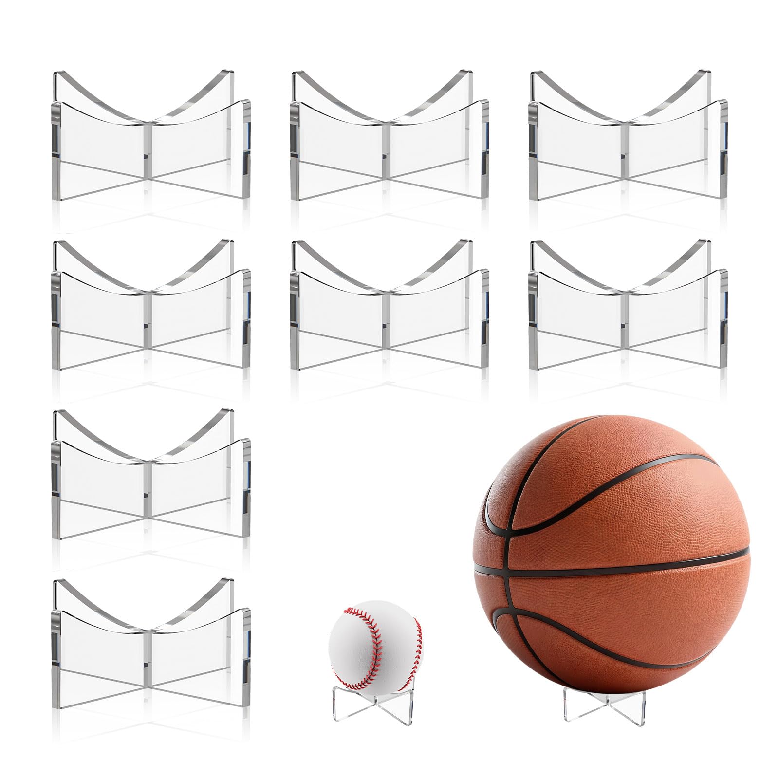 Yctenophore 8 Pack Acrylic Ball Display Stand, Clear Sports Ball Holder Stand, Acrylic Football Holder for Display Baseball Basketball Softball Volleyball Rugby Bowling (Clear)