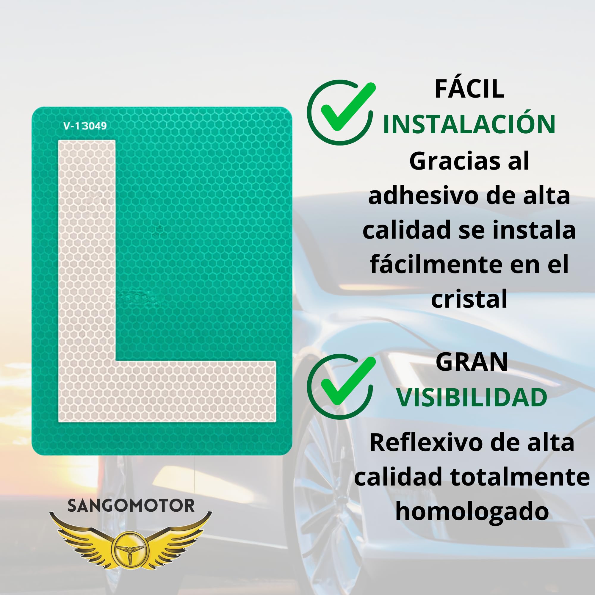 Pegatina L Novel Homologada DGT 18x13,5 cm – Adhesivo Exterior para Cristales Tintados – Alta Visibilidad – SANGOMOTOR - 5