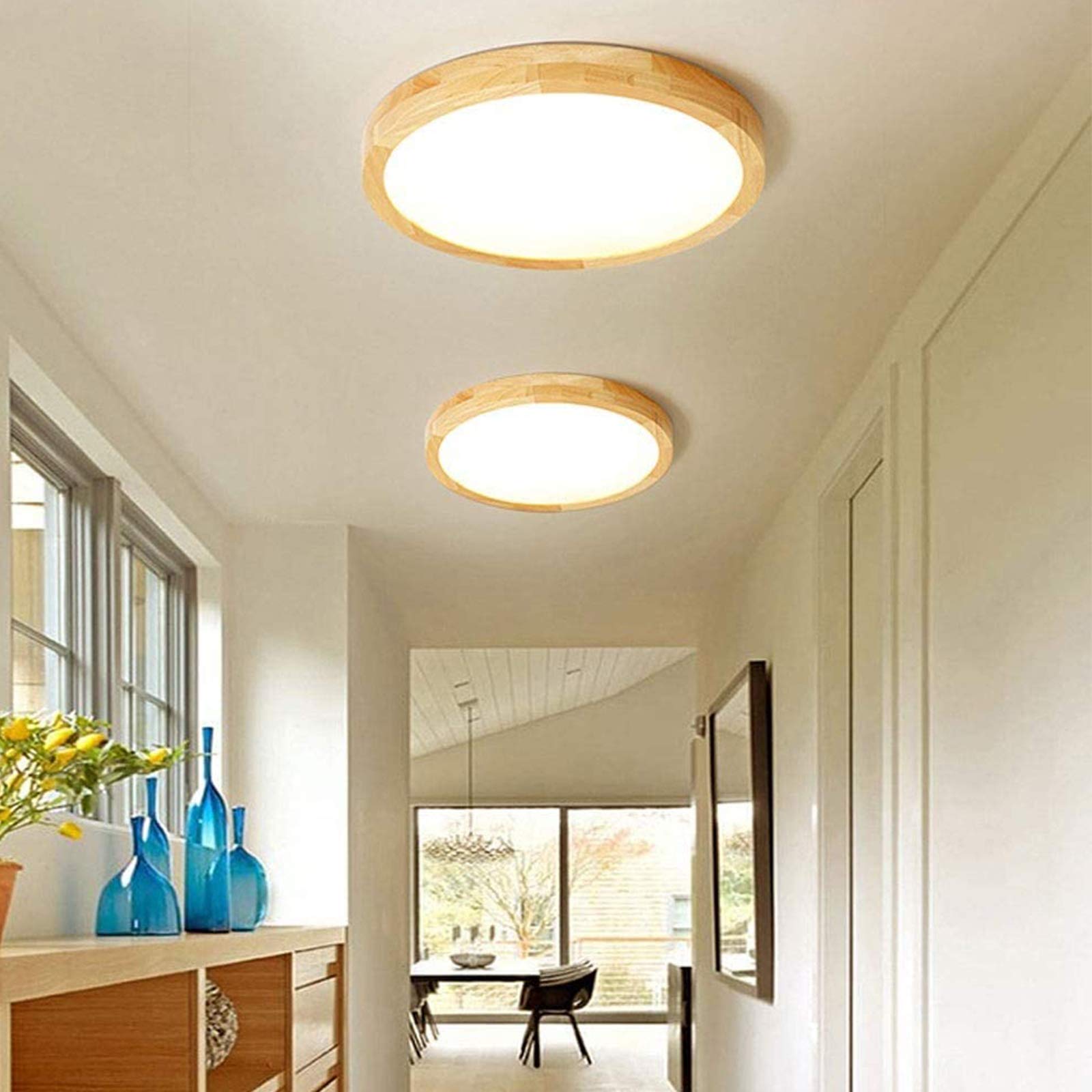 VOMI 36W LED Deckenlampe Holzoptik mit Bewegungsmelder, 50cm Runde Deckenleuchte Holz Sensor Lampe Flur Treppe Deckenbeleuchtung Kaltweiß 6000K