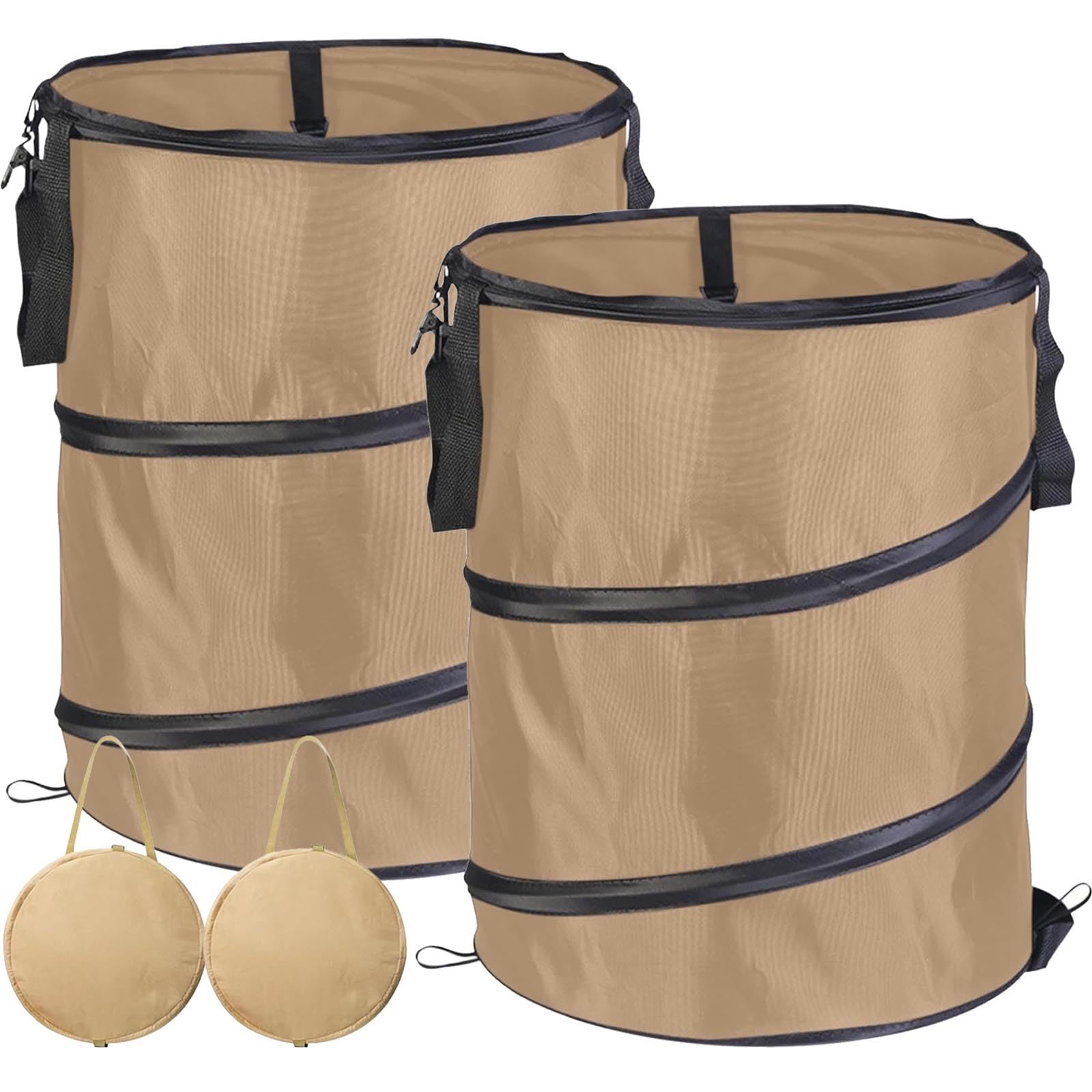 Garden Waste Bag,Oxford Cloth Collapsible Pop-up Large Heavy Duty Sack With Handles For Waste Rubbish Toys Leaves Storage, Reusable Durable Gardening Container for Lawn Care (Khaki-37L-2Pcs)