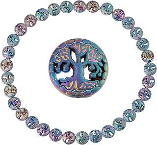 SUNNYCLUE 1 Box 32Pcs Tree of Life Beads Synthetic Hematite Beads Strand Flat Round Fortune Tree Bead for Adults DIY Earring Necklace Bracelet Jewellery Making Crafts