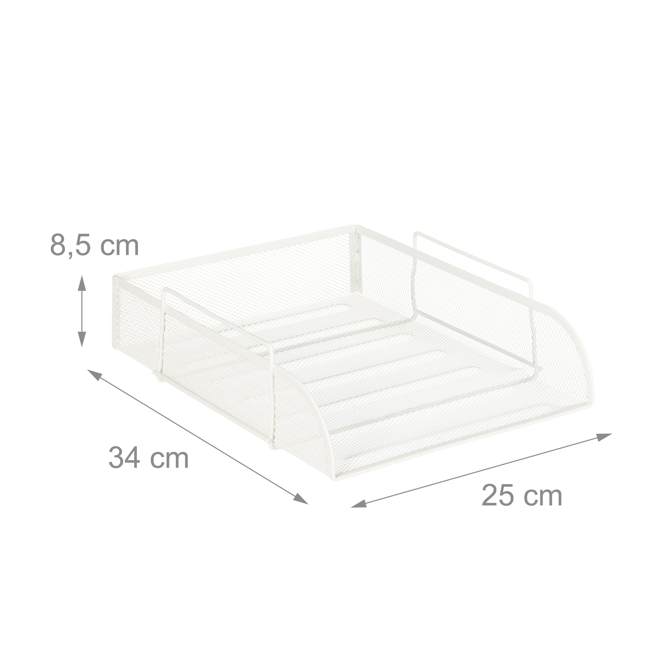 Relaxdays Vaschetta Portadocumenti, per Formato A4, Design a Griglia, Portalettere per Ufficio, Metallo, 25x34 cm,Bianco