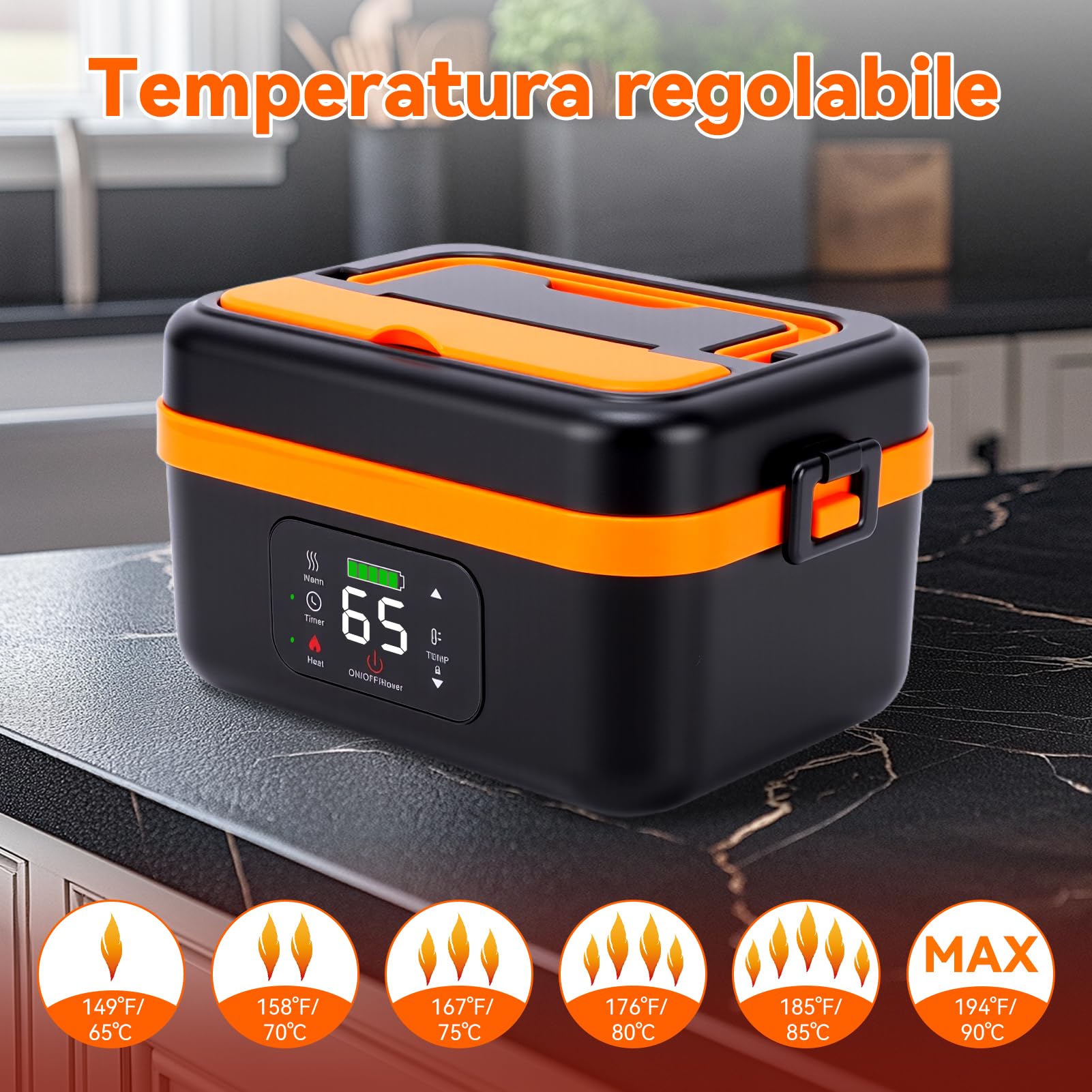 Scaldavivande Elettrico Portatile, 1L Porta Pranzo Riscaldabile con stoviglie in acciaio inossidabile e borsa isotermica, ricaricabile, Timer Per Ufficio Cantiere Viaggio