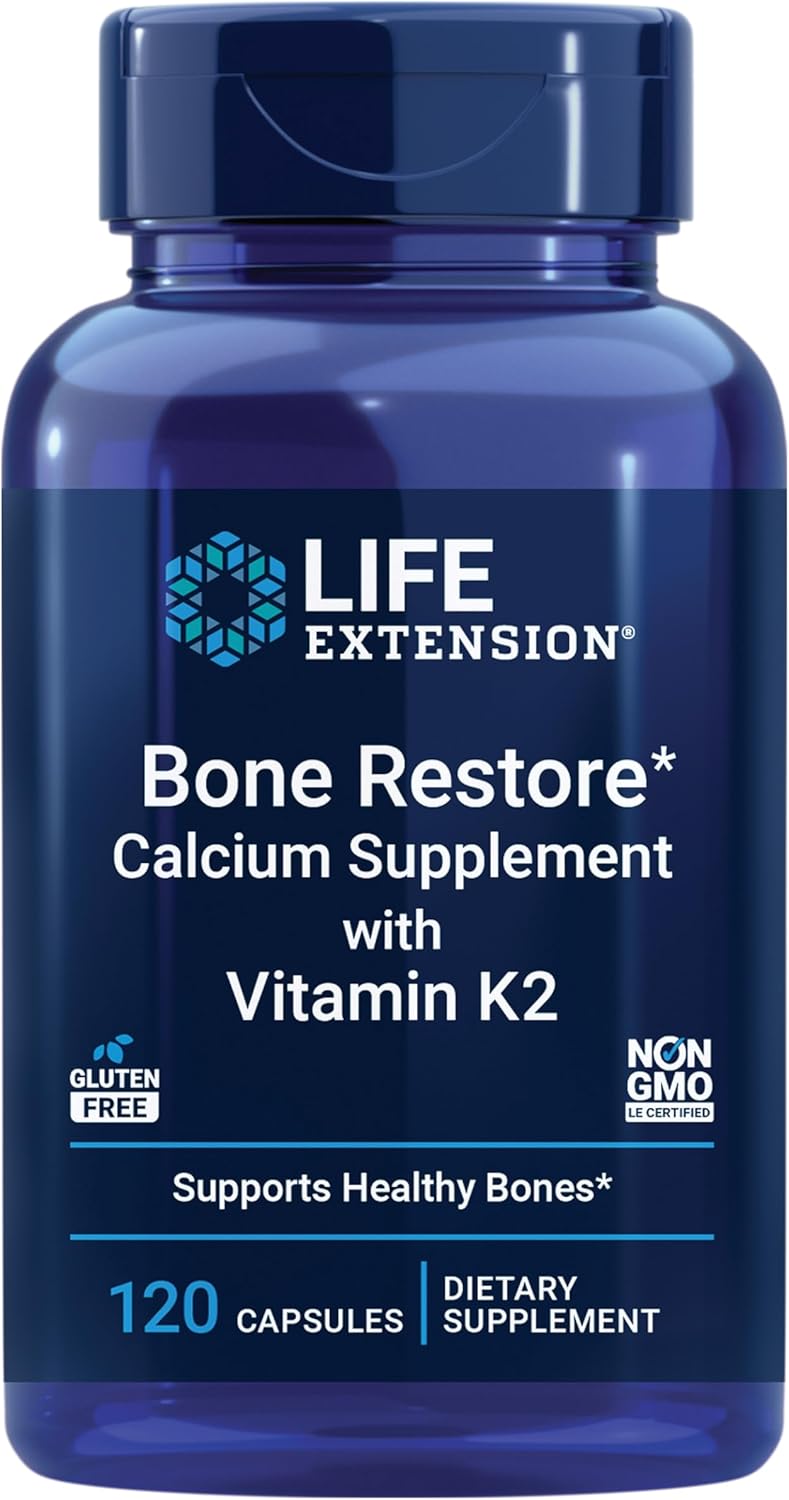 Life Extension Bone Restore with Vitamin K2 – Bone Health Supplement for Strong Bones – 3 Types of Absorbable Calcium, Vitamins D3 and K2, Minerals – Gluten-Free, Non-GMO – 120 Capsules Life Extension Bone Restore with Vitamin K2 – Bone Health Supplement for Strong Bones – 3 Types of Absorbable Calcium, Vitamins D3 and K2, Minerals – Gluten-Free, Non-GMO – 120 Capsules