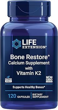 Life Extension Bone Restore with Vitamin K2 Bone Health Supplement for Strong Bones 3 Types of Absorbable Calcium, Vitamins D3 and K2, Minerals Gluten-Free, Non-GMO 120 Capsules