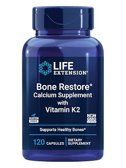 Life Extension Bone Restore with Vitamin K2 – Bone Health Supplement for Strong Bones – 3 Types of Absorbable Calcium, Vitamins D3 and K2, Minerals – Gluten-Free, Non-GMO – 120 Capsules