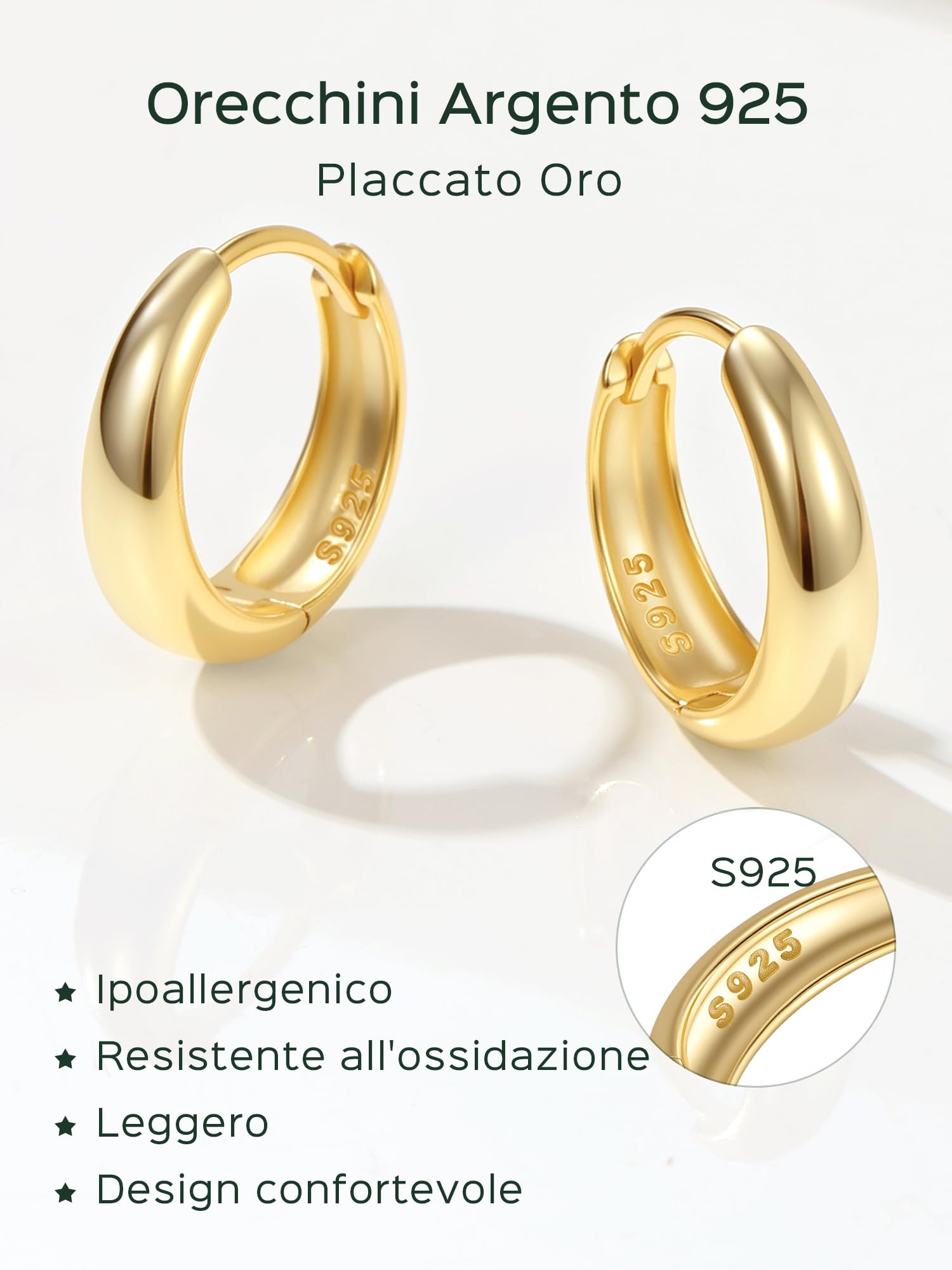 ChicSilver 8-14mm Orecchini a Cerchio Donna Argento 925 Nero Oro Eleganti