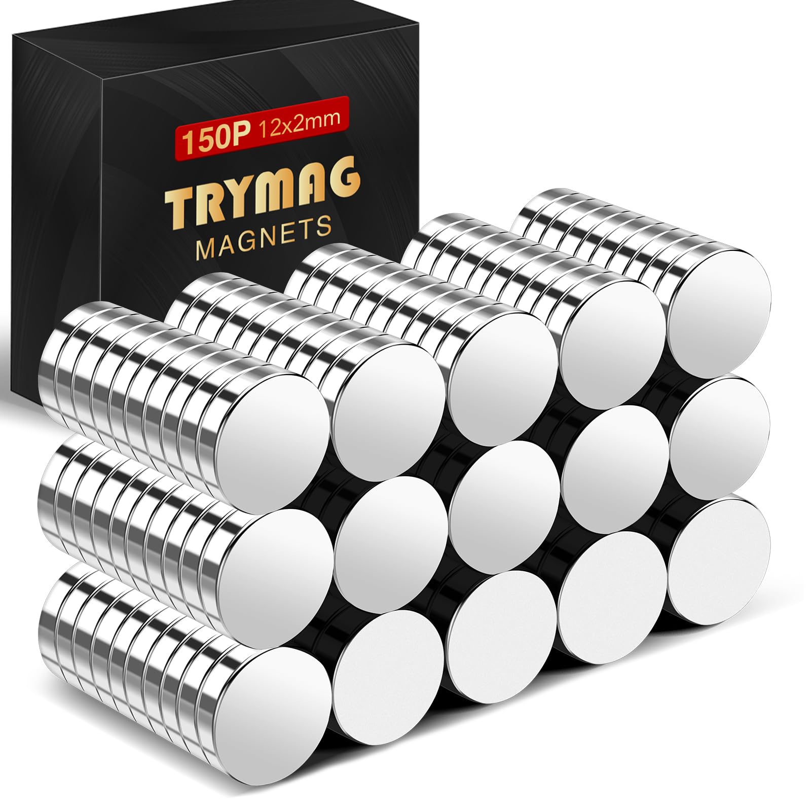 TRYMAG Small 150Pcs Neodymium Magnets, 12x2mm Tiny Strong Small Round Circle Rare Earth Magnets for Refrigerator, Office, Whiteboard, Crafts, DIY, Kitchen