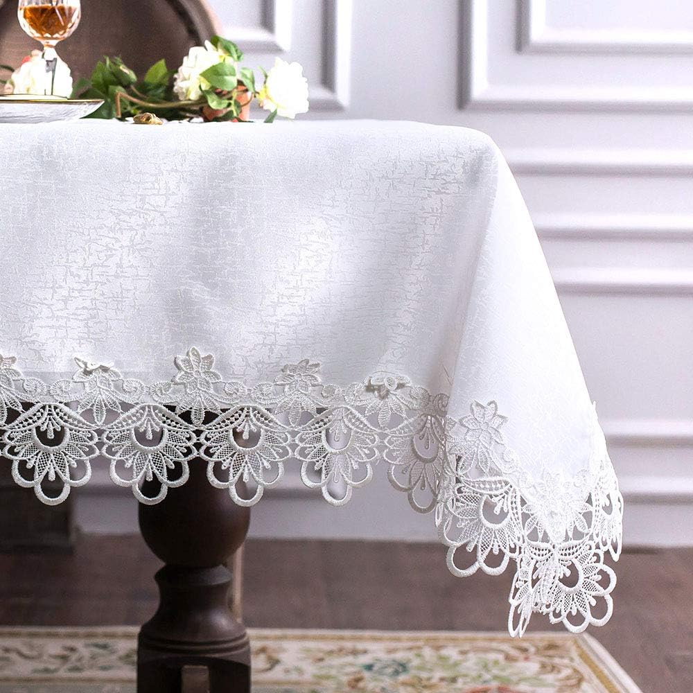 ARTABLE Rechteckige Spitzen-Stoff-Tischdecke mit Makramee-Rand, klar Bestickt, Küchentischdecken für Elegante Feiertage, Lange Abendessen Tische (weiß, Tischdecke 132,1 x 177,8 cm) | Bestickter Spitzenstoff mit Makramee-Bordüre für Esstische, Feiertage, H