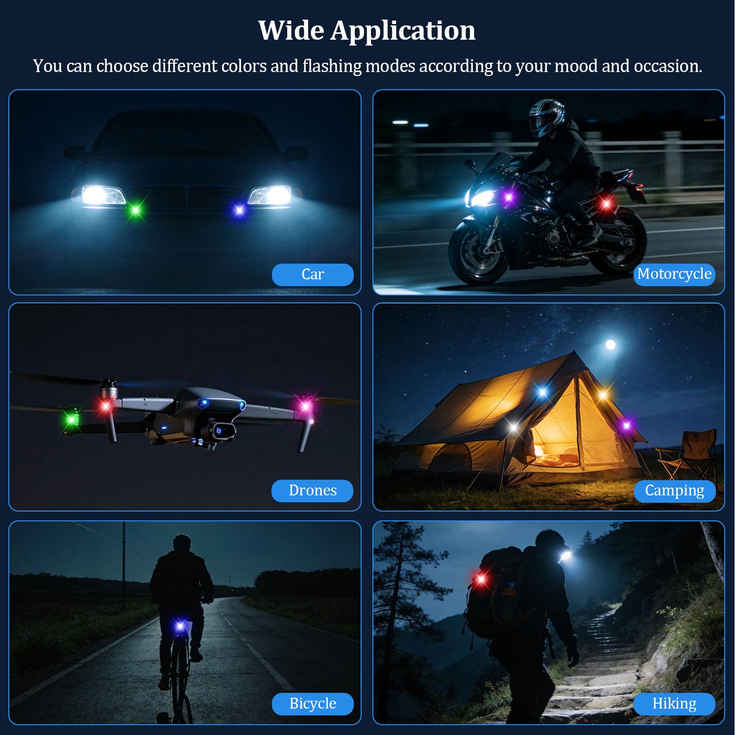 4 Pièces Lumières stroboscopiques LED pour Voiture avec télécommande, lumière stroboscopique Anti-Collision pour Avion, 8 Couleurs, lumière ambiante LED Rechargeable par USB pour Voiture, Drone, Moto