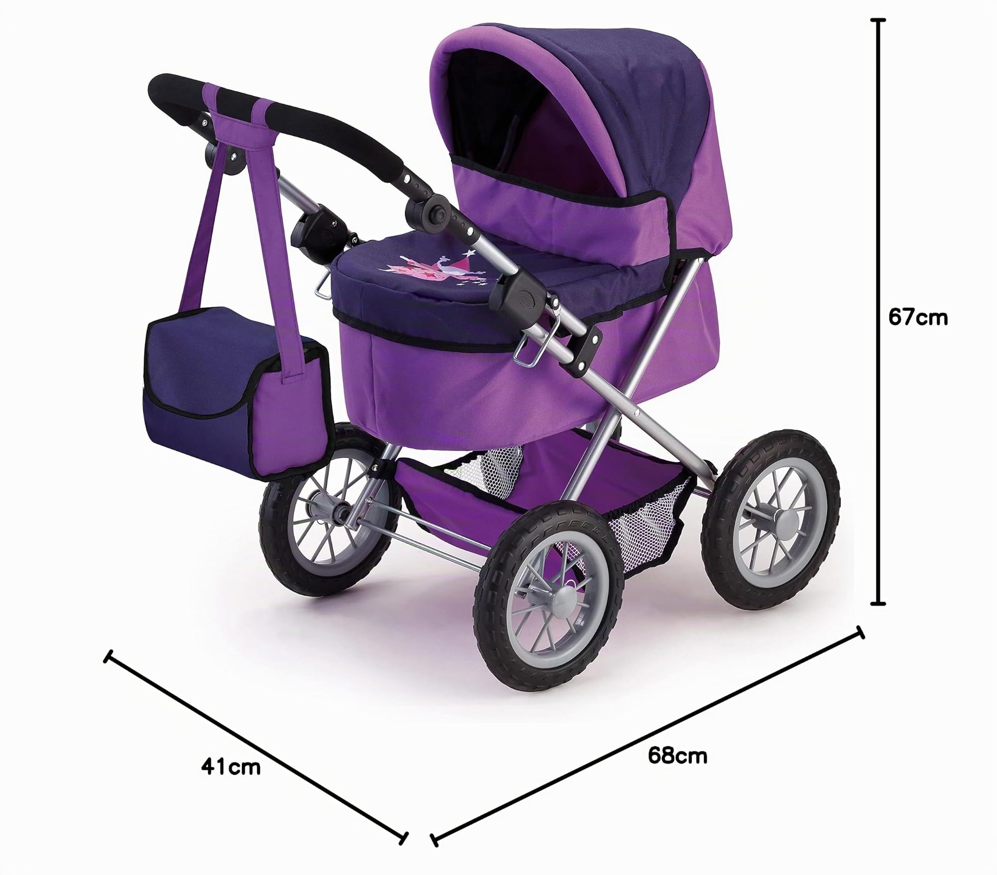 Bayer Design - Poussette Landau pour Poupée - Trendy - Réglable, pliable (67 x 41 x 67 cm) | poignée réglable en hauteur, pliable, grandes roues adaptées à tous les types de terrain, pour les enfants à partir de 3 ans