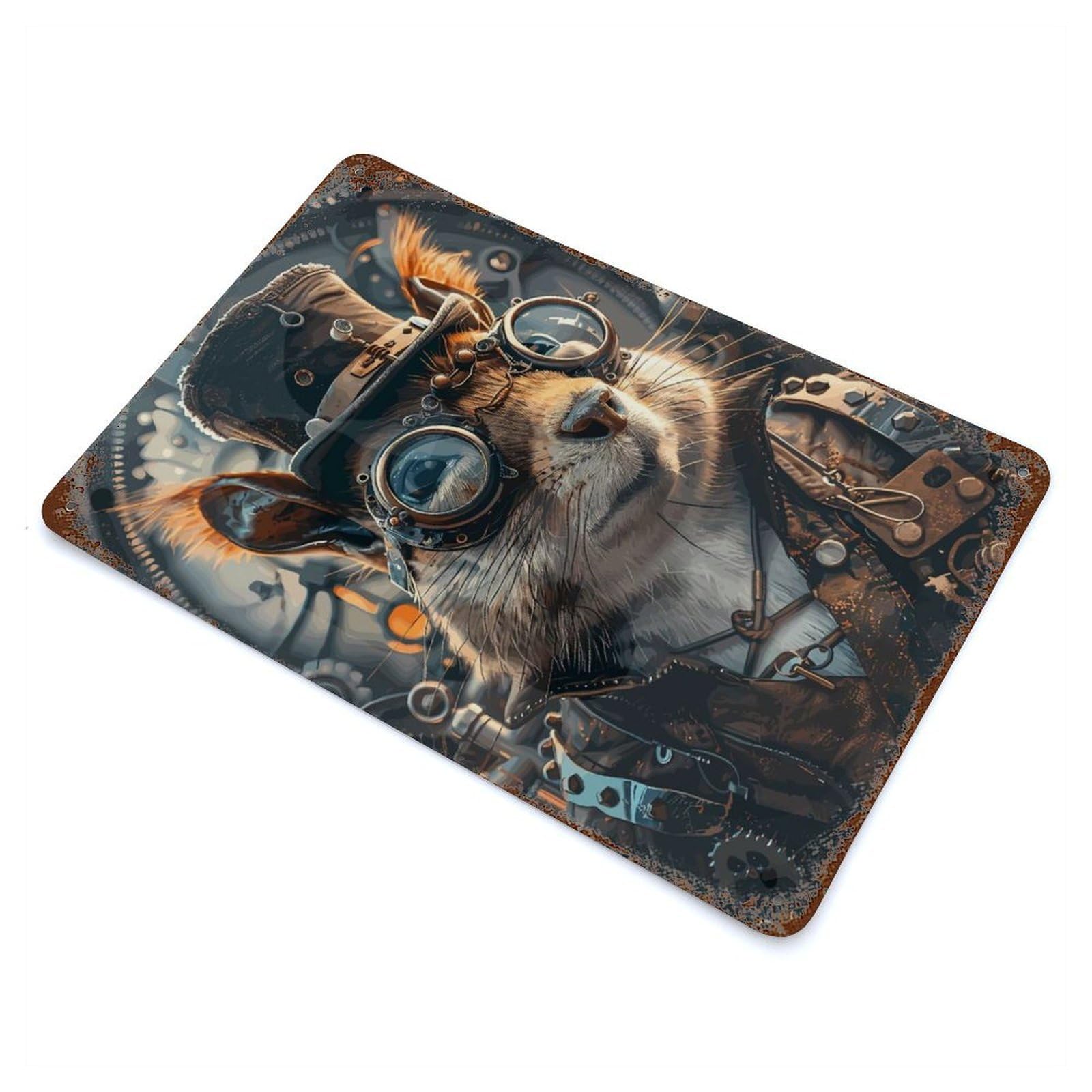 Animal Steampunk Squirrel Distressed Metal Wall Sign 11.8"x7.9", for Farmhouse, Kitchen And Entryway Decor, Rustic Home Decor