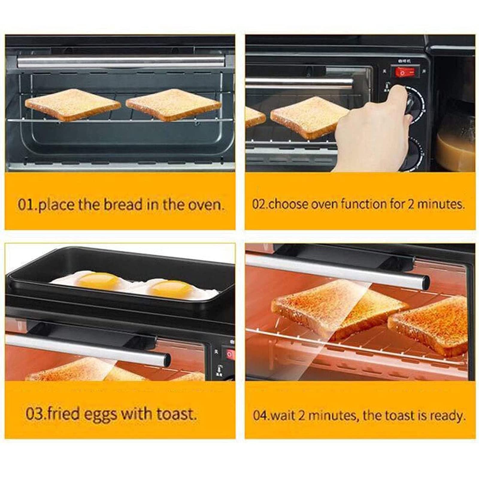 Retro 3-in-1 Family Size Electric Breakfast Counter, Coffee Maker, Frying Pan, Toaster Oven Multifunctional Breakfast Machine Coffee Maker Toaster Oven Frying Pan