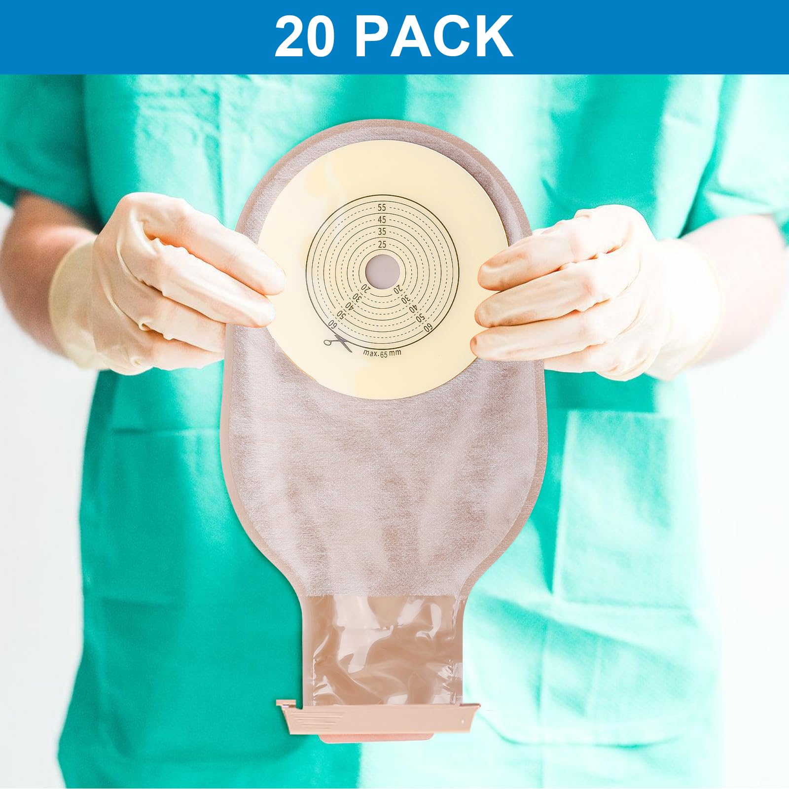 20 Bolsillos de colostomía: Bolsillo de ostomía de una sola pieza para mujeres y hombres, Bolsillo de ostomía desechable con cierre de clip, bolsillo de ostomía de una sola pieza drenable para el