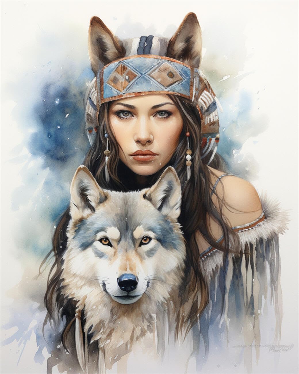 RKFLGEW Animal 14CT Counted Cross Stitch Kits Watercolor Wolf Cross-Stitch Kits for Beginner Or Adults,DIY Easy Counted Needlework Embroidery Set Home Decoration 40x50cm