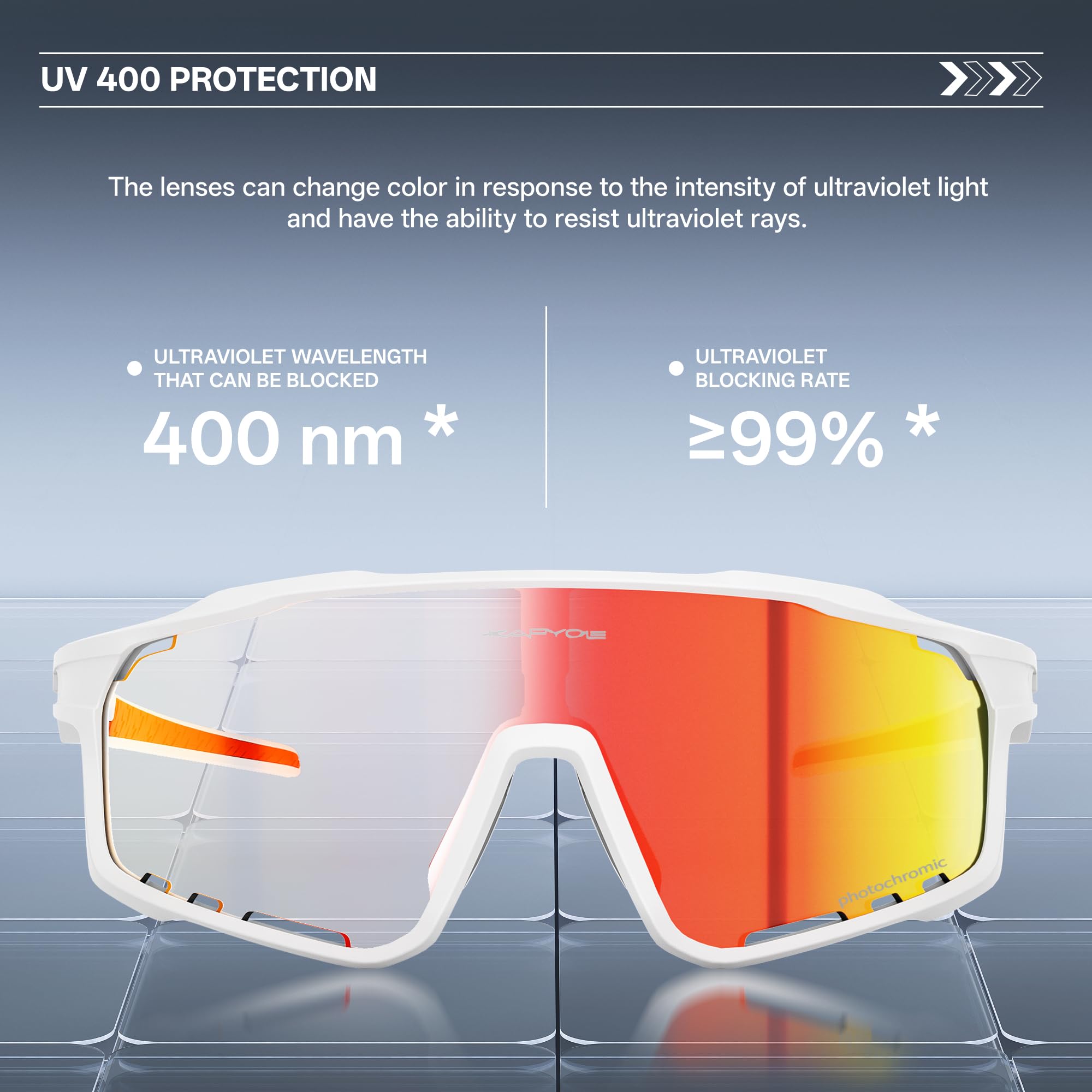 KAPVOE Gafas de Ciclismo Fotocromáticas UV400 Hombre Mujer K76 | Transparente a Negro fotocromática CAT.0-CAT.2, UV400, ventilación, almohadilla 3 posiciones