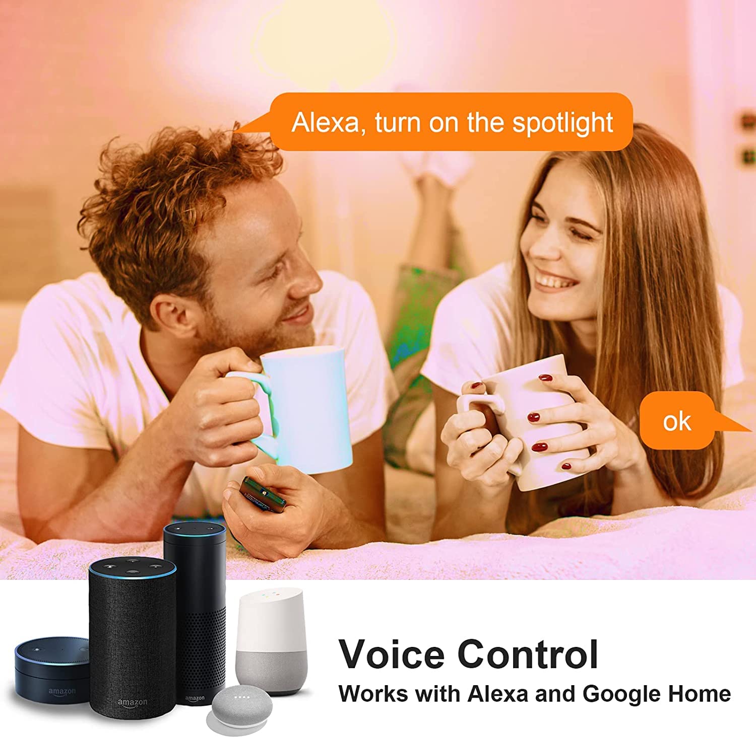 Lampadine LED Alexa Intelligente WiFi GU10 5W, Lampadina Dimmerabile Multicolore, Controllo App Compatibile con Alexa/Google Home, RGB&2700K-6500K Bianco Freddo Caldo, Nessun Hub Richiesto,4PCS