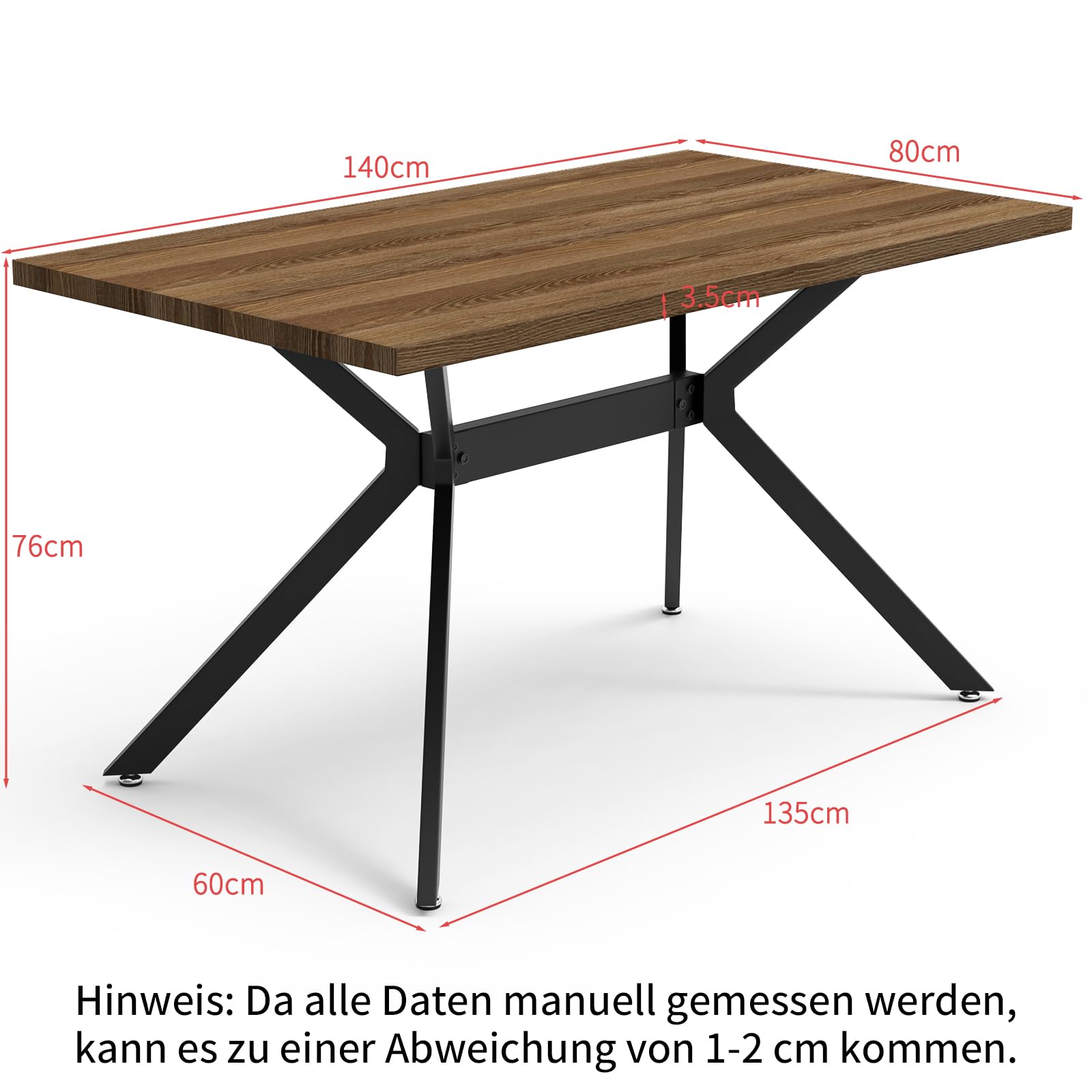 JIJIAN Essgruppen mit Dunkelbraun Holz Esstisch und 6 Grauer Stühle, Rechteckiger Esstisch in 140 x 80 x 76 cm mit 6 Ergonomischer Design Leinen Esszimmerstühle, für Esszimmer, Küche, Wohnzimmer