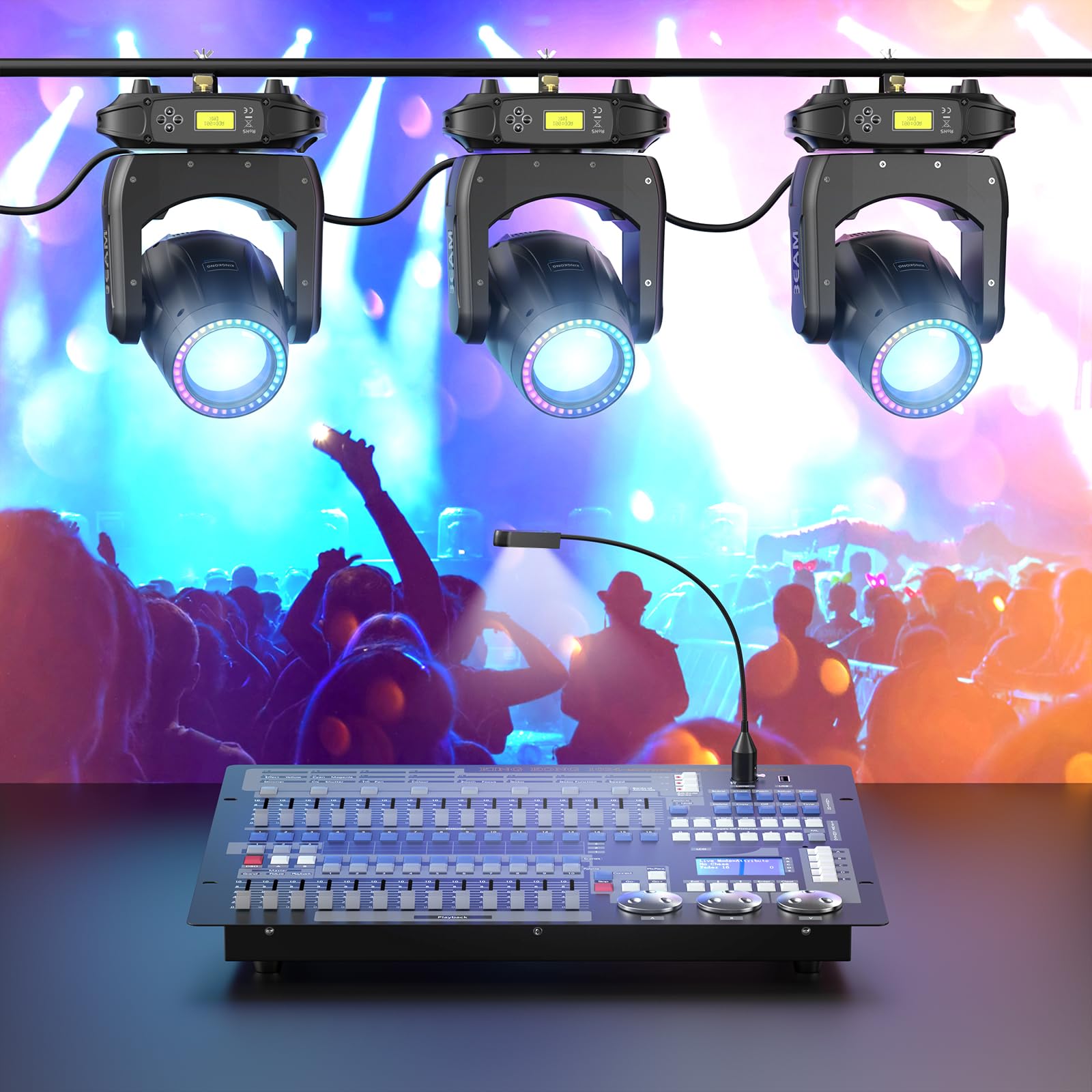 Controller DMX, Console DMX 1024 canali con Flight Box, Controller da discoteca DMX 512, Spettacolo di luci, Festa, Controller DJ con testa mobile