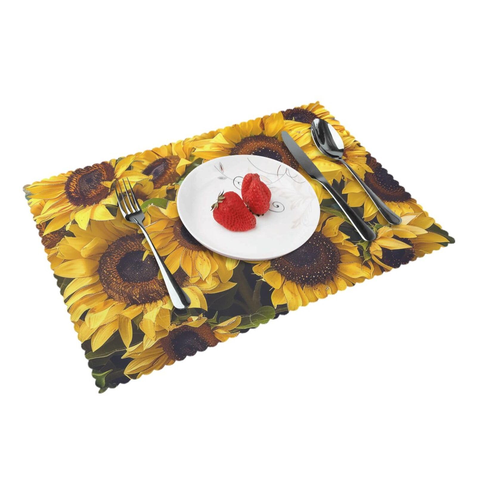 Sunflower Printed Placemat Heat Resistant Place Mats Set of 4 PCS Washable Kitchen Table Mats, 12x18 Inch