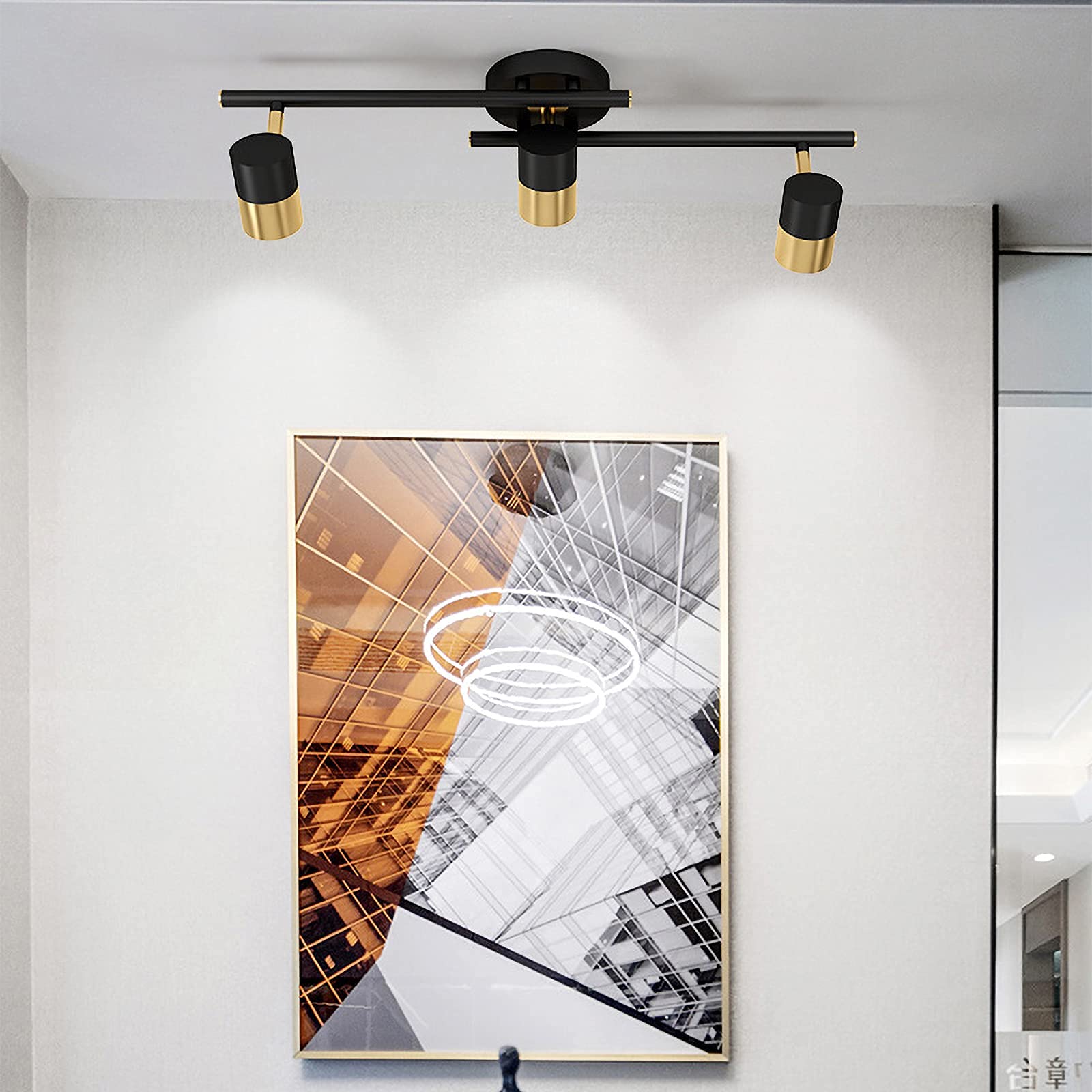 Spot LED Rotatif en Fer forgé Noir doré avec Ampoules GU10 pour éclairage sur Rail pour Salon, Magasin de vêtements, éclairage Commercial, 5 lumières，3 Lights