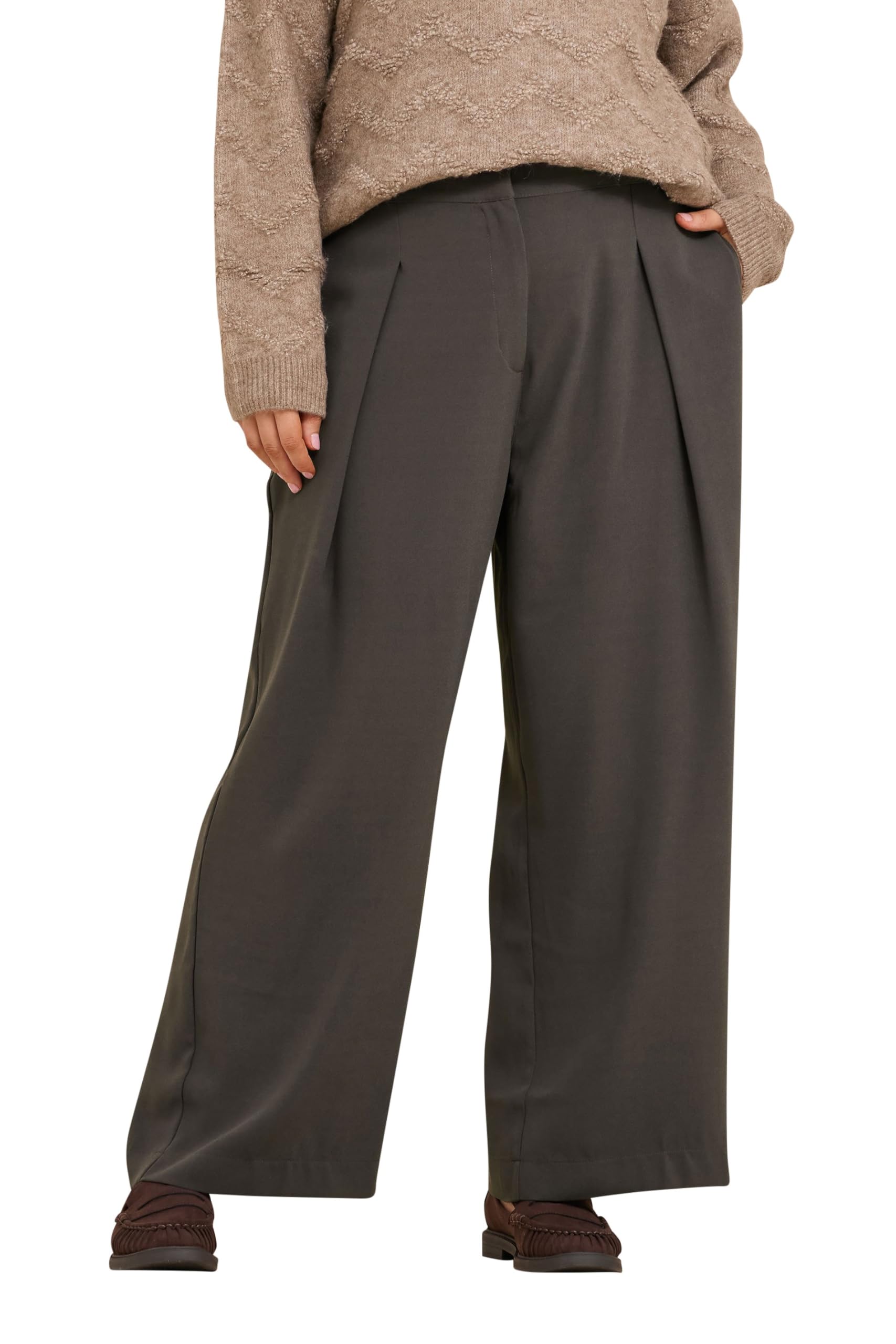 Evans Women's Brown Plus Chocolate Wide Leg Tailored Trousers Regular > 22-24 Regular Size 22-24