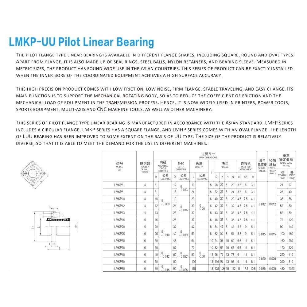 Roulements à Billes, LMKP60UU Ploit Flange Type Linear Bearings 60 * 90 110mm (2 Pcs) LMKP 60UU 60MM Bearing LMKP60 UU