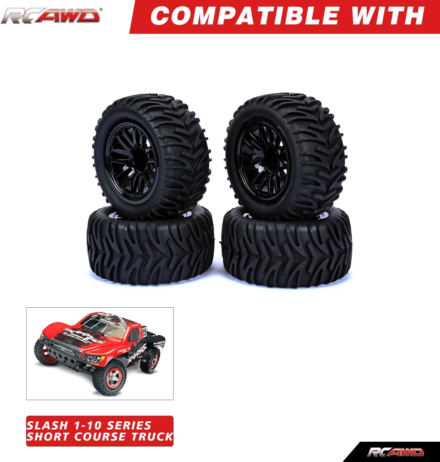 RCAWD Pre-Glued RC Wheels and Tires for 1/10 Redcat, Hpi, Tamiya, Associated, HSP, ExceedRC Series Upgrades Part