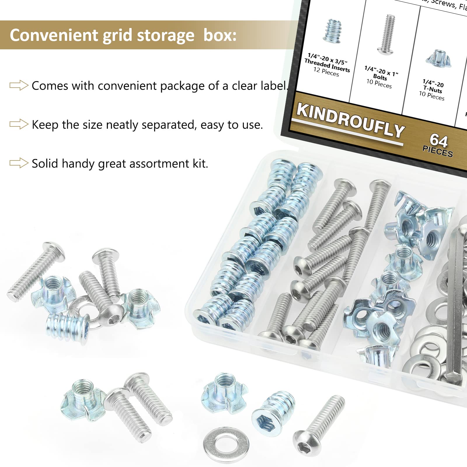1/4-20 Threaded Inserts - 64 Piece Kit for Woodworking -7